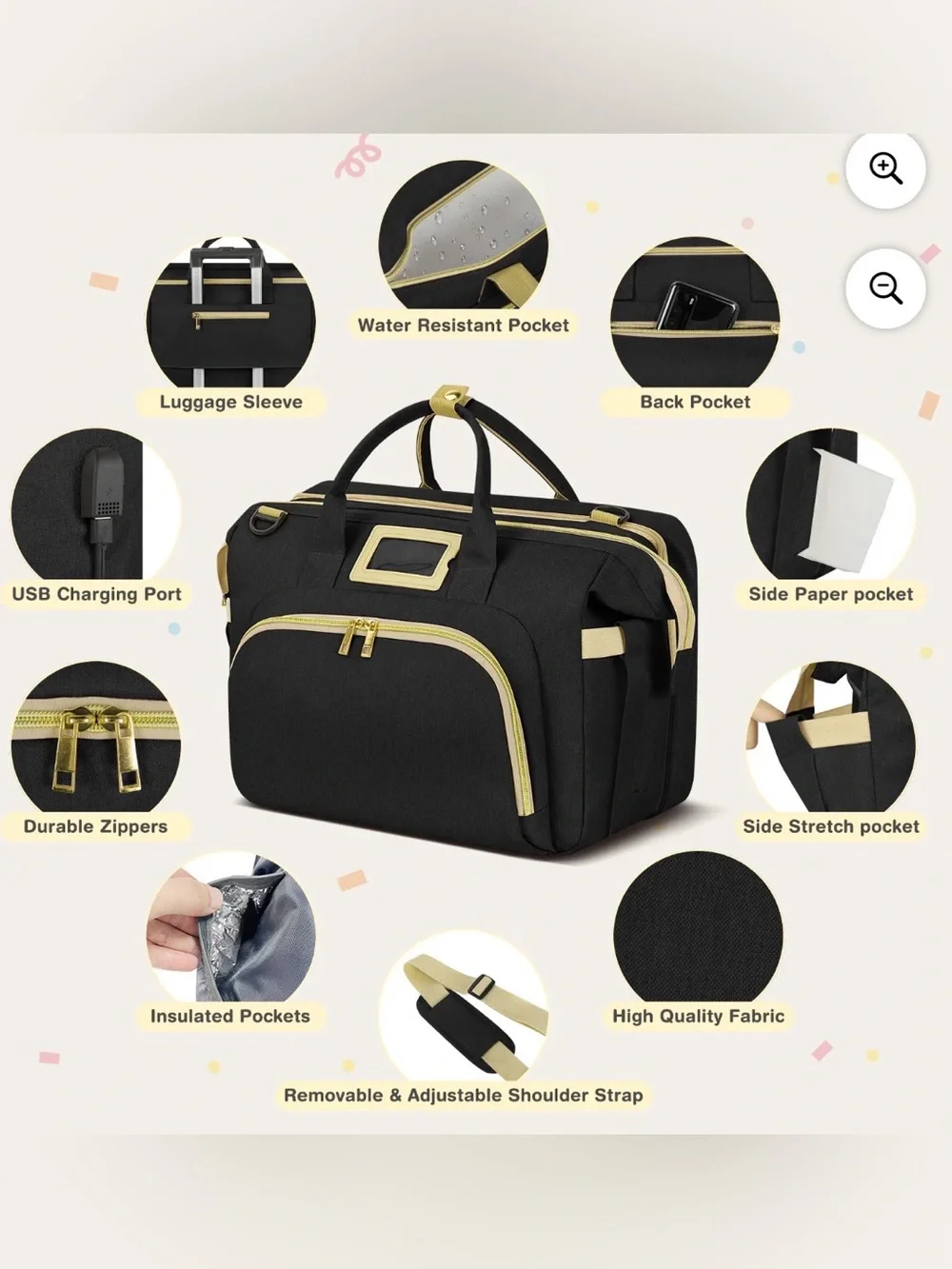 GPED Diaper Bag with Changing Station and Charging Port